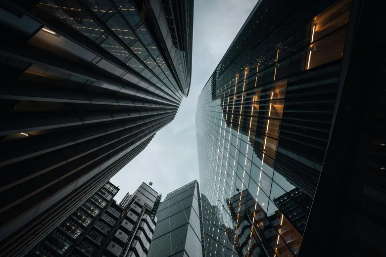 Financial district towers from street level