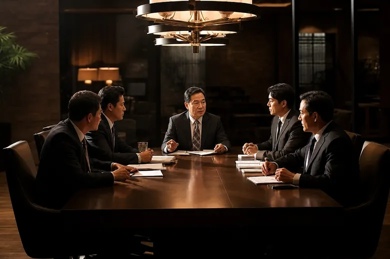 Board meeting around a long table
